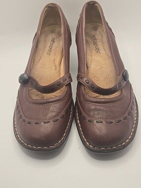 Softspots Brown Leather Mary Jane Heeled Pumps Sz 7 Cushion Sole  Comfort Boho